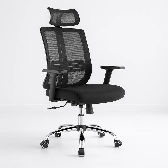 Silla de oficina mesh negra ejecutiva con apoyabrazos y cabeza
