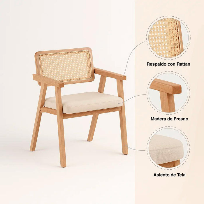 Pack de 2 Sitiales Acolchado Chandigarh Butaca Rattan - Madera