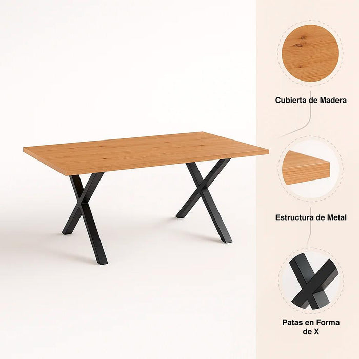 Mesa industrial Color Madera y Metal Cross 180x90