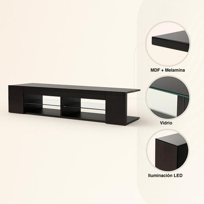 Mueble de TV Moderno Negro con Luces LED y Compartimentos