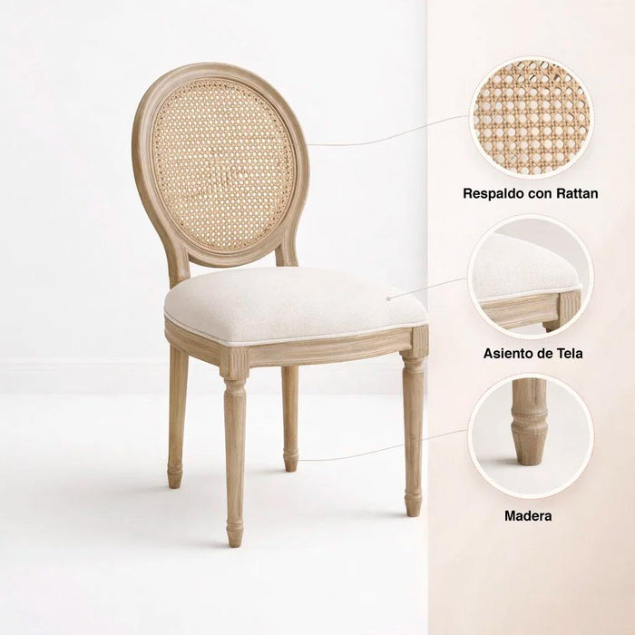 Pack de 2 Sillas de Comedor Madera Acolchada Luis XV