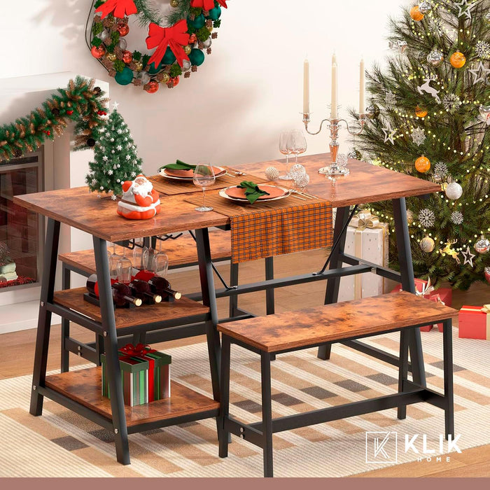 Comedor industrial con repisas y banquetas