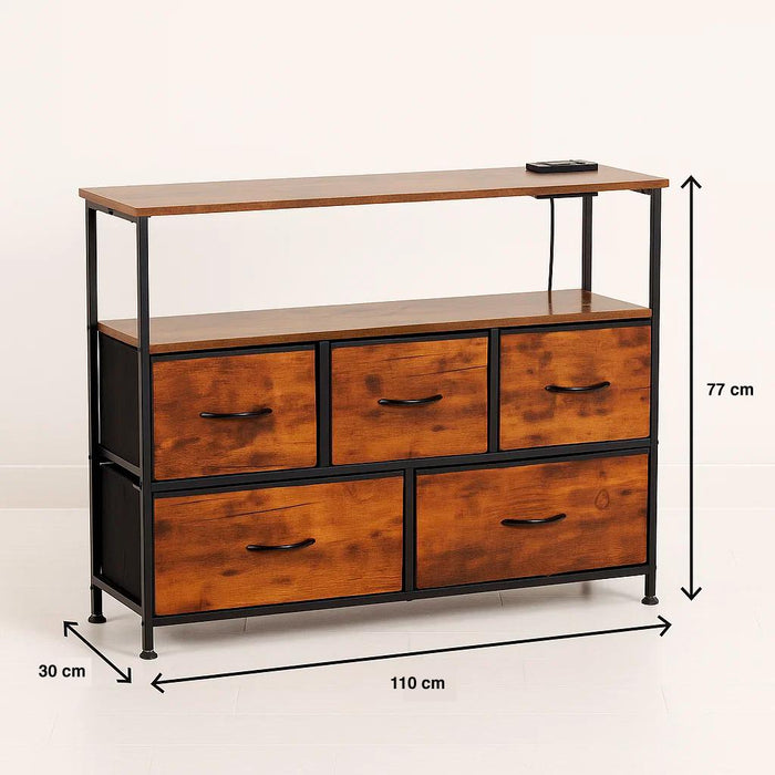 Mueble Organizador Metalik Estilo Industrial con Estación de Carga Integrada - Rústico