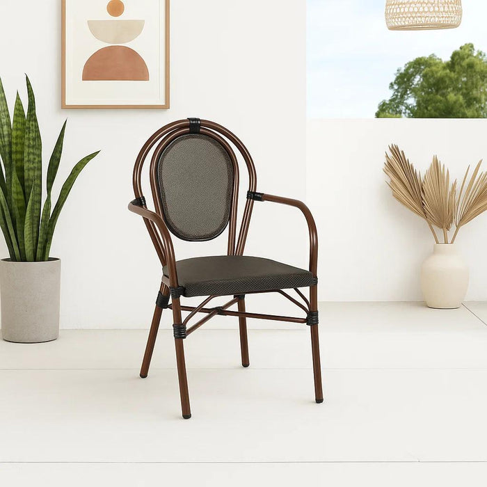 Silla Provence Parisina Rattan con reposabrazos - Café Oscuro
