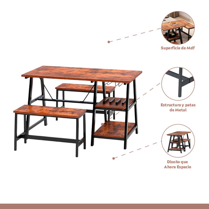 Comedor industrial con repisas y banquetas