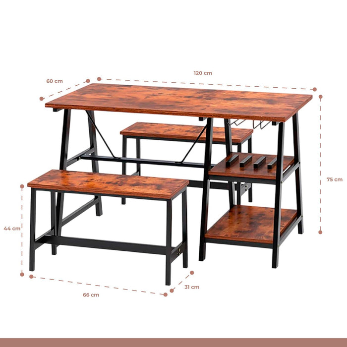 Comedor industrial con repisas y banquetas