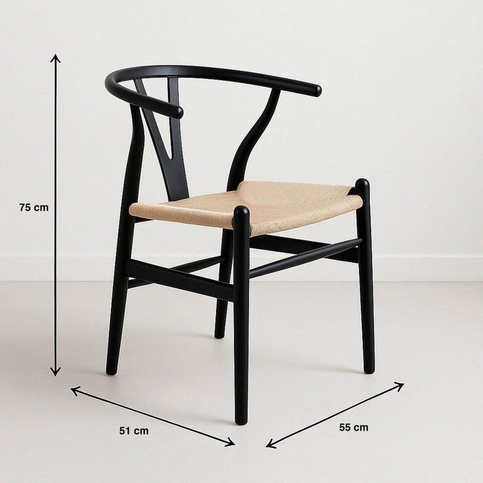 Pack 2 Sillas Wishbone Madera Asiento Claro - Negra