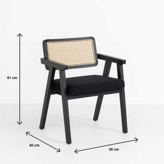 Pack de 2 Sitiales Acolchado Chandigarh Butaca Rattan - Negro