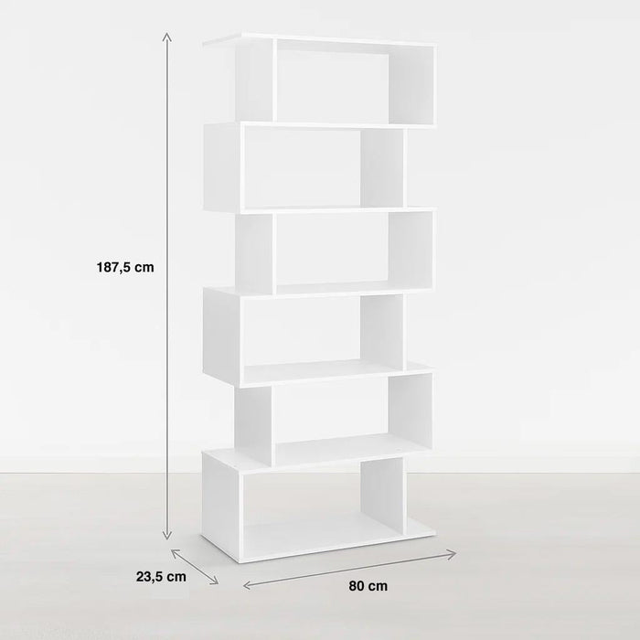 Estantería Moderna ZigZag de 6 Niveles 80x23.5x187.5 - Blanco