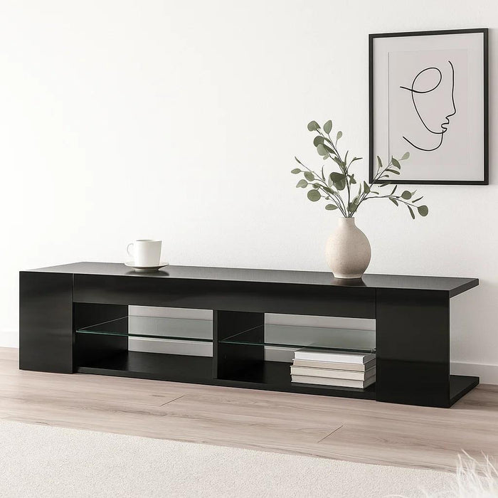 Mueble de TV Moderno Negro con Luces LED y Compartimentos