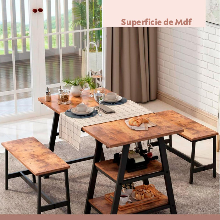 Comedor industrial con repisas y banquetas