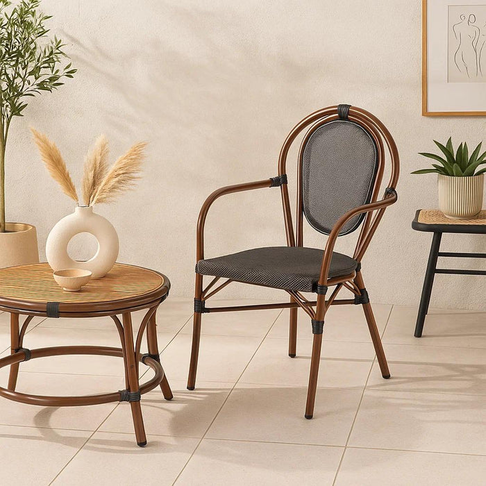 Silla Provence Parisina Rattan con reposabrazos - Café Oscuro