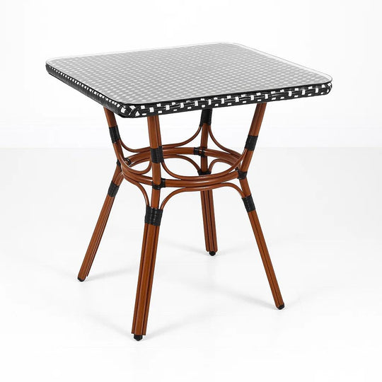 Mesa Bistro Parisina de Vidrio con Metál y Rattan Sintético