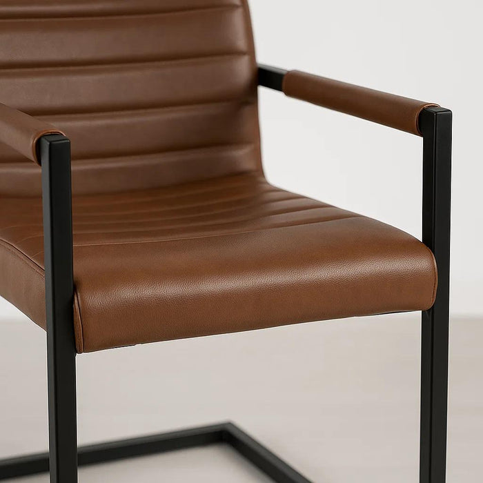 Pack de 2 Sillas Industriales de Cuero Sintético Marrón con Base Metálica – Café