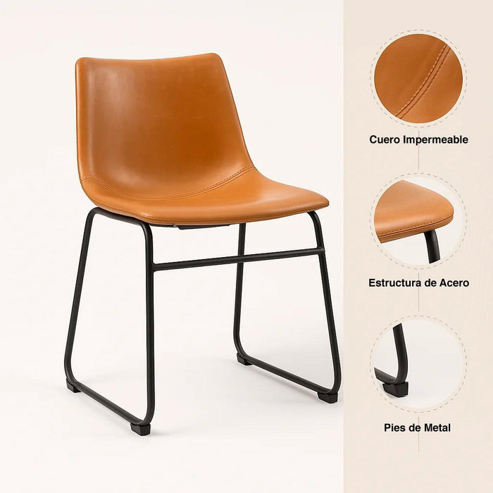 Pack de 2 Sillas Burgos de Comedor o Living de Cuero Sintético y Metal Industrial