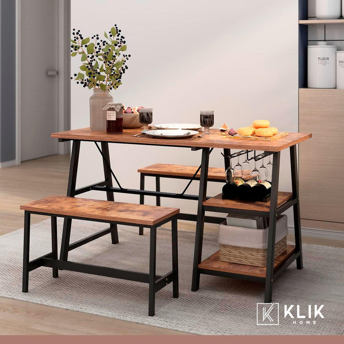 Comedor industrial con repisas y banquetas