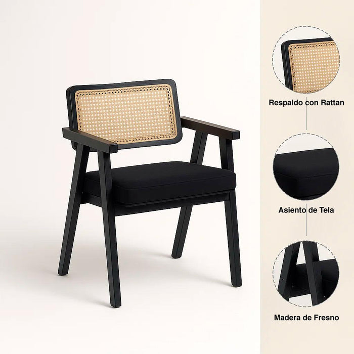 Pack de 2 Sitiales Acolchado Chandigarh Butaca Rattan - Negro