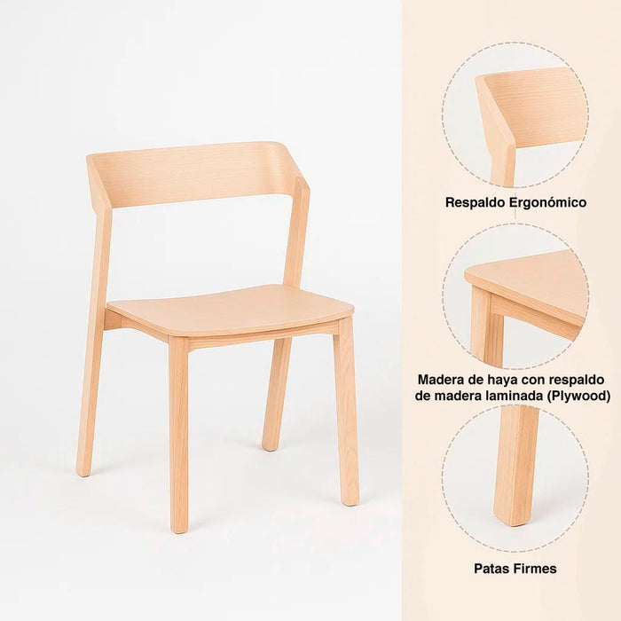 Pack de 2 Sillas de Comedor Madera Rover Viena Natural