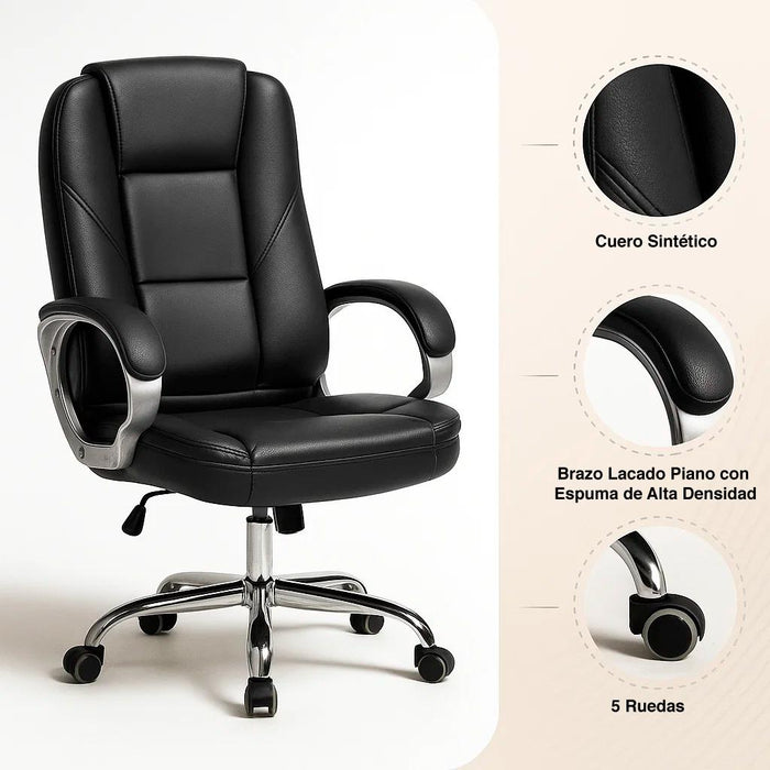 Silla de Oficina Ejecutiva Magnus Cuero Sintético - Negro