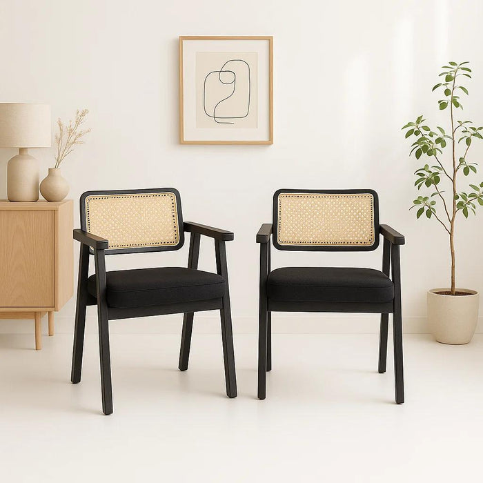 Pack de 2 Sitiales Acolchado Chandigarh Butaca Rattan - Negro