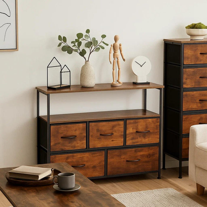 Mueble Organizador Metalik Estilo Industrial con Estación de Carga Integrada - Rústico