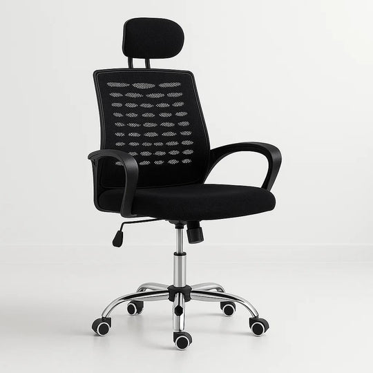 Silla oficina simply mesh negra con apoyabrazos y cabeza