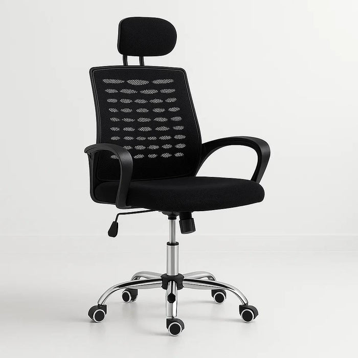 Silla oficina simply mesh negra con apoyabrazos y cabeza
