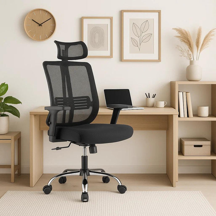 Silla de oficina mesh negra ejecutiva con apoyabrazos y cabeza