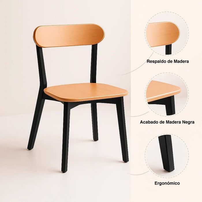 Pack de 2 Sillas Fresno de Madera - Negra