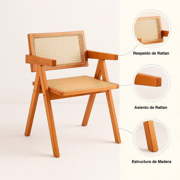 Silla Sitial Butaca Chandigarh Madera Rattan Natural