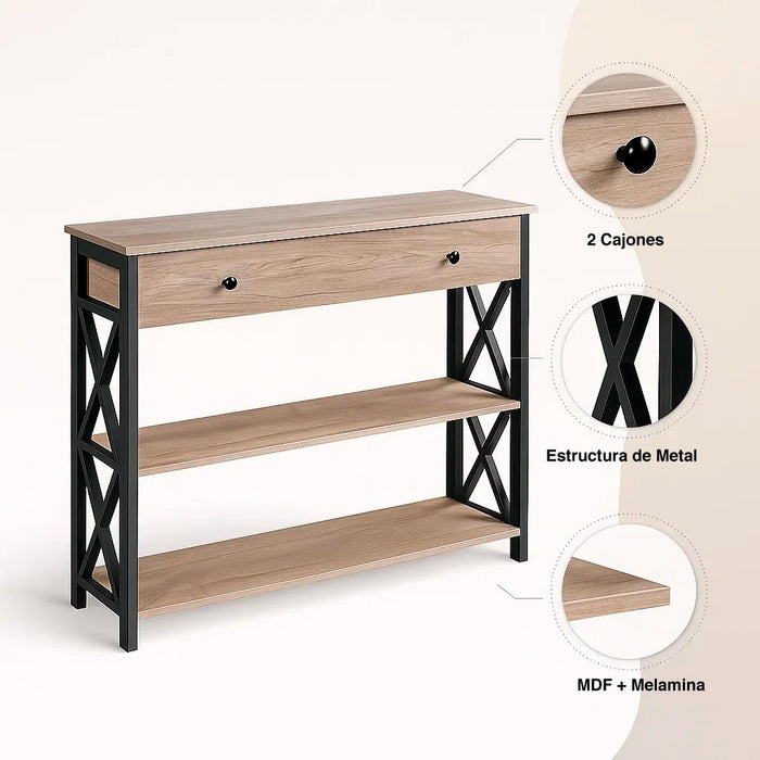 Arrimo con Cajón y 2 Estantes de Almacenaje 30x100x80
