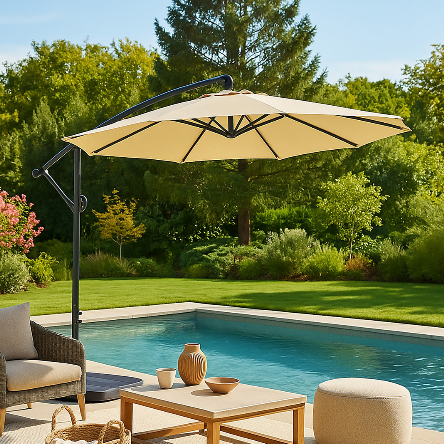 Quitasol New Banana Taupe 3M con Base Estanque de Agua